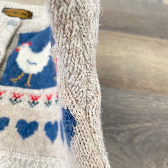 Eddie Bauer Vintage Country Wool Cardigan Sweater Size L Hearts Geese Apples - Picture 10 of 16